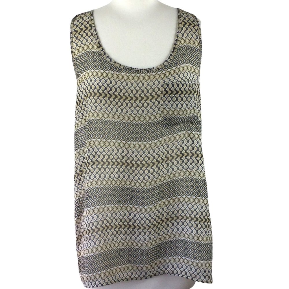 Olive & Oak Tan/Black Geometric Print Sheer Tank, L